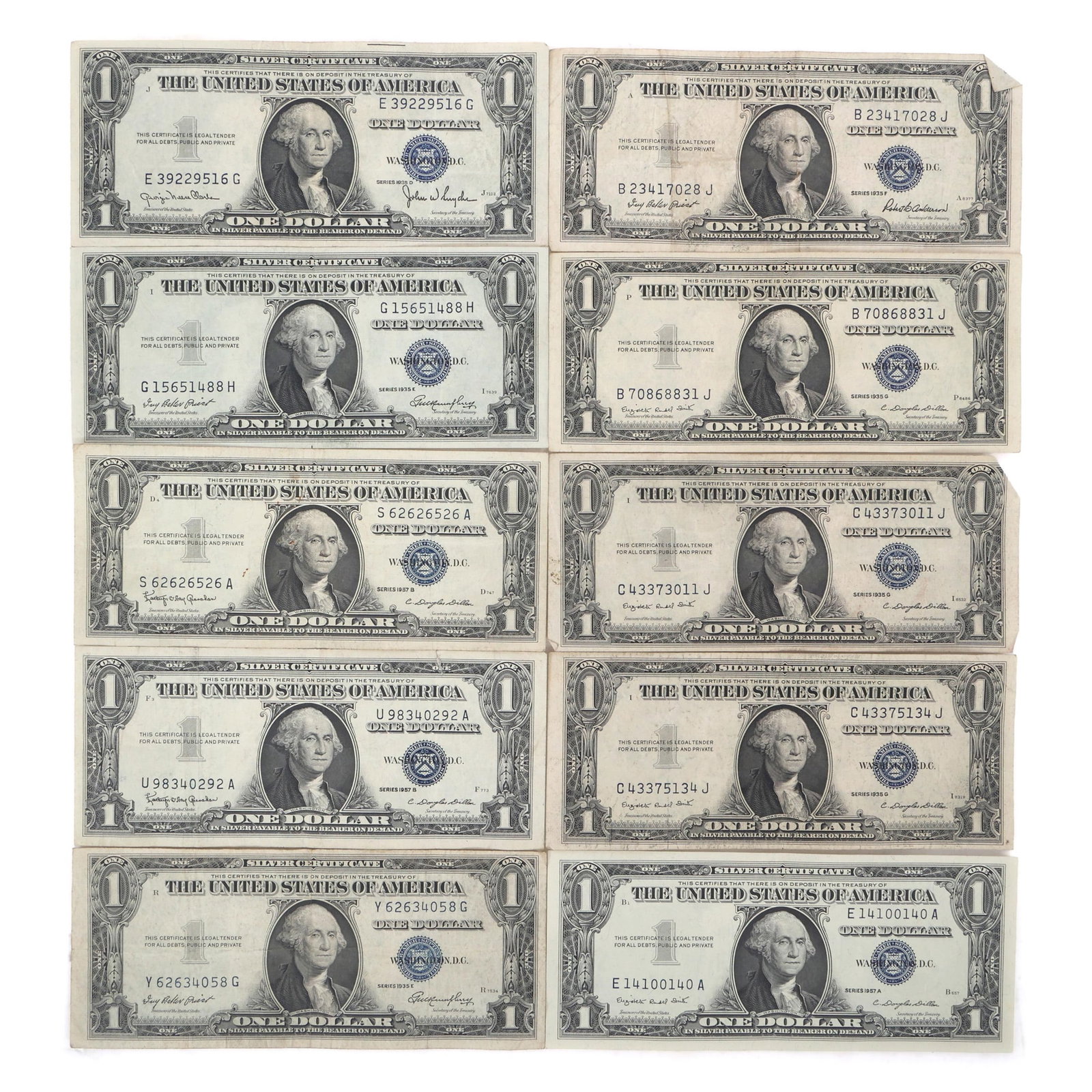 US $1 BLUE SEAL SILVER CERTIFICATES - LOT OF 10 (1 of 5)