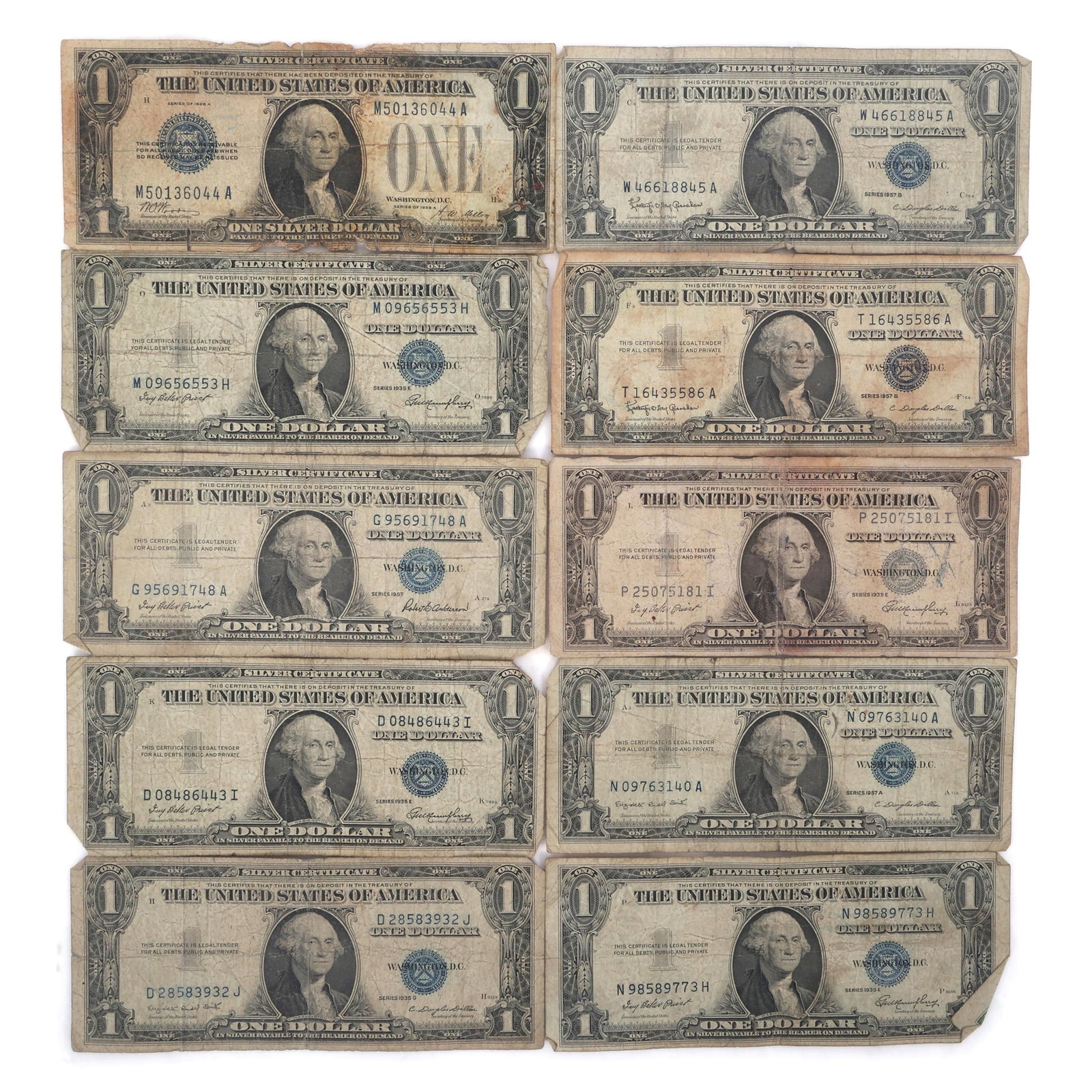 US $1 BLUE SEAL SILVER CERTIFICATES - LOT OF 10 (1 of 5)