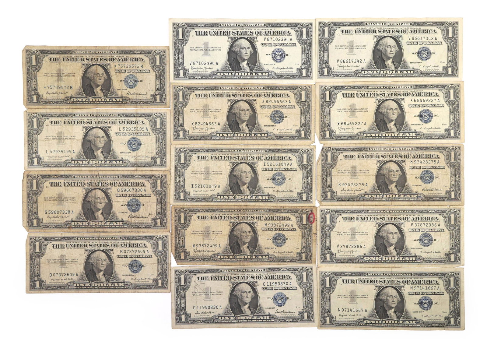 1957 UNITED STATES BLUE SEAL $1 SILVER CERTIFICATES (1 of 15)