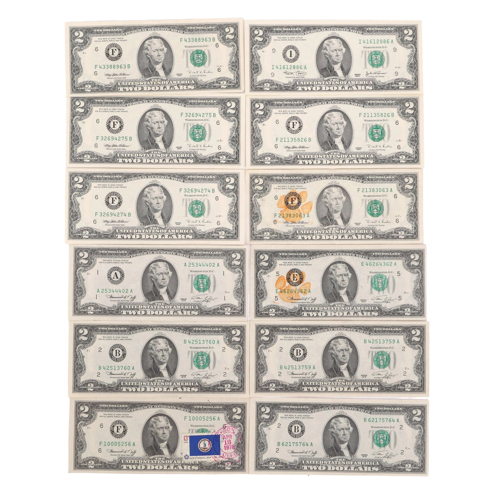 1973-2003 US $2 SMALL-SIZE FEDERAL RESERVE NOTES (1 of 2)