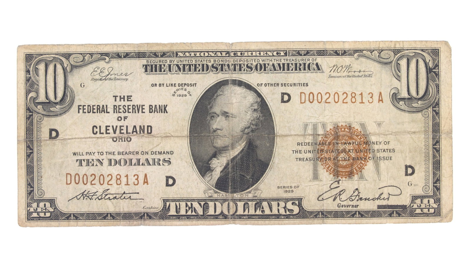 1929 US $10 BROWN SEAL NATIONAL CURRENCY: 1929 US $10 BROWN SEAL NATIONAL CURRENCY 1929 United States $10 brown seal National Currency: D00202813A IMPORTANT NOTE - PLEASE READ: OUR IN-HOUSE SHIPPING & INVOICING Shipping: LiveAuctioneers