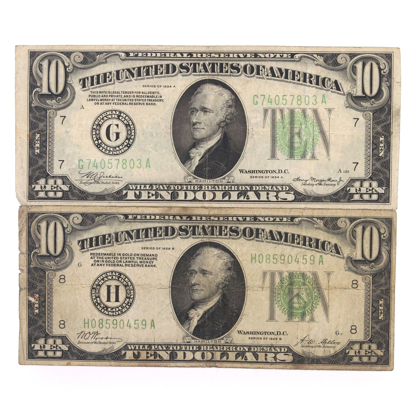 1928-B & 1934-A US $10 FEDERAL RESERVE NOTES (1 of 5)