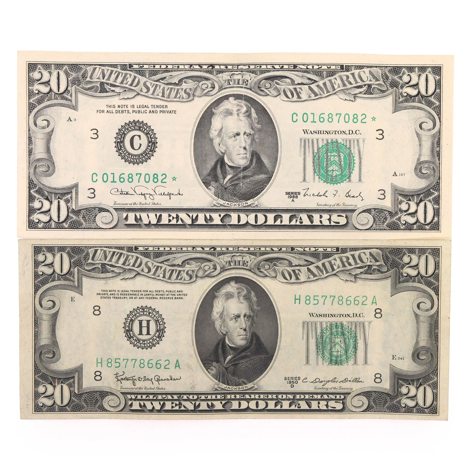 1950-D & 1988-A US $20 GREEN SEAL FEDERAL RESERVE NOTES (1 of 5)