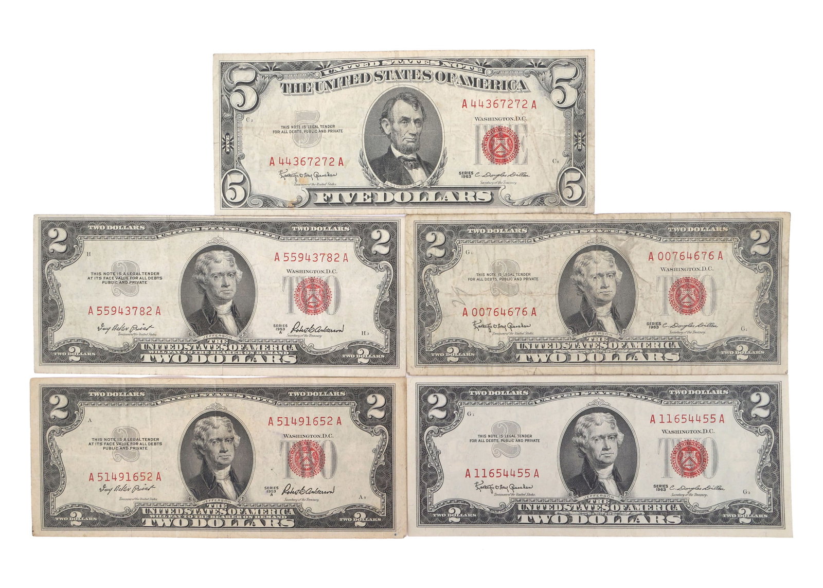 1953-1963 US $2 & $5 SMALL SIZE LEGAL TENDER NOTES (1 of 2)