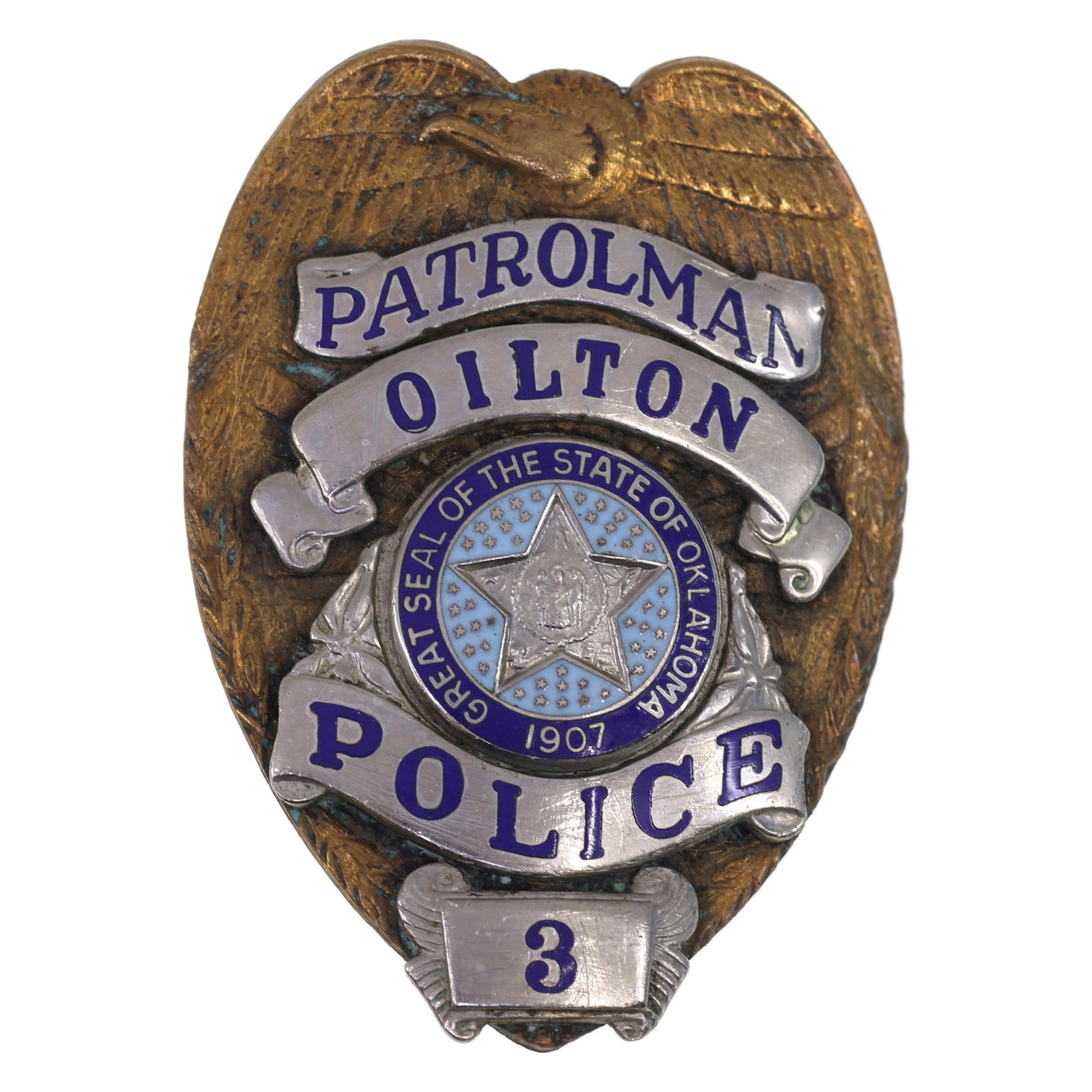 OBSOLETE OILTON OK POLICE PATROLMAN BADGE #3 (1 of 2)