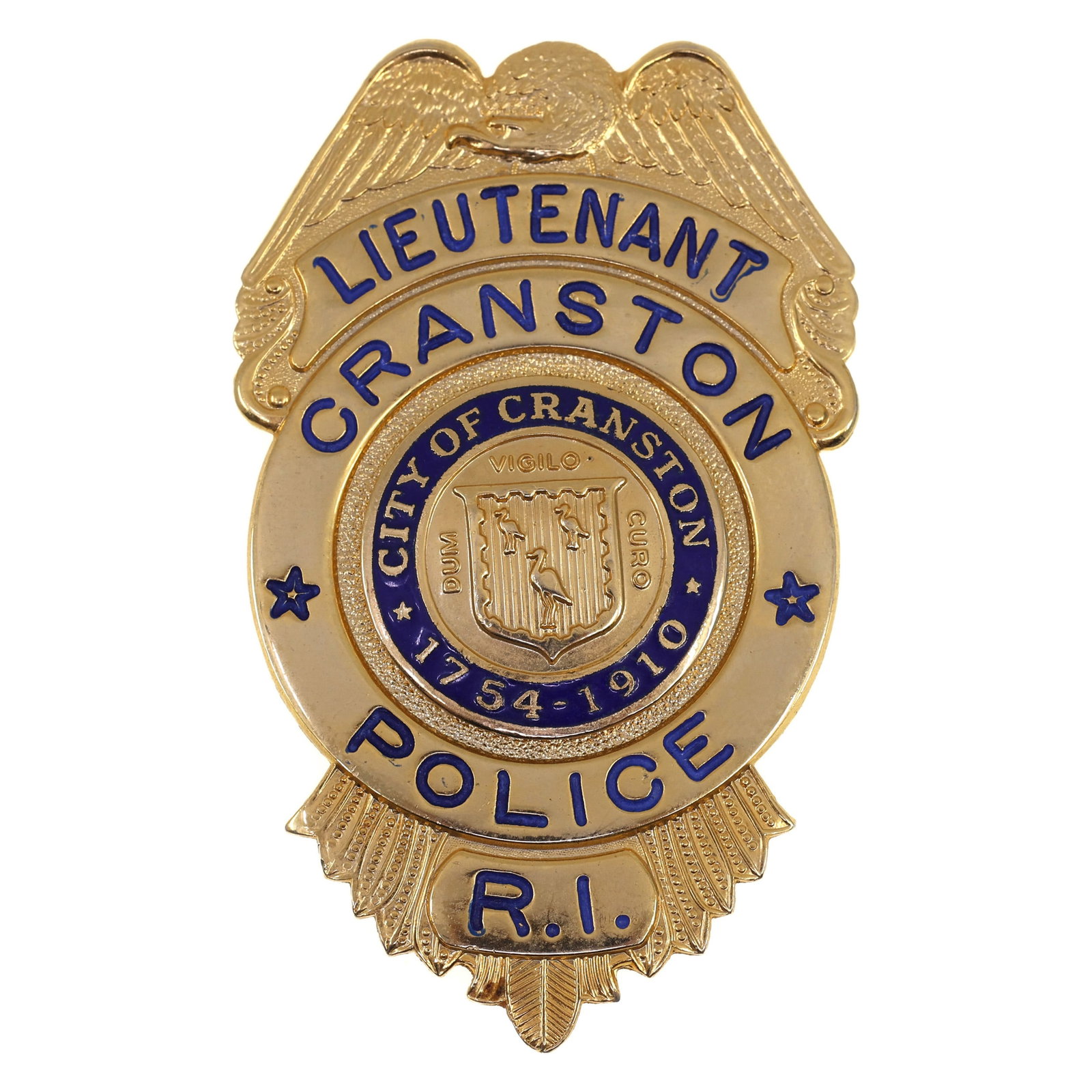 OBSOLETE CRANSTON RHODE ISLAND POLICE LIEUTENANT BADGE (1 of 2)