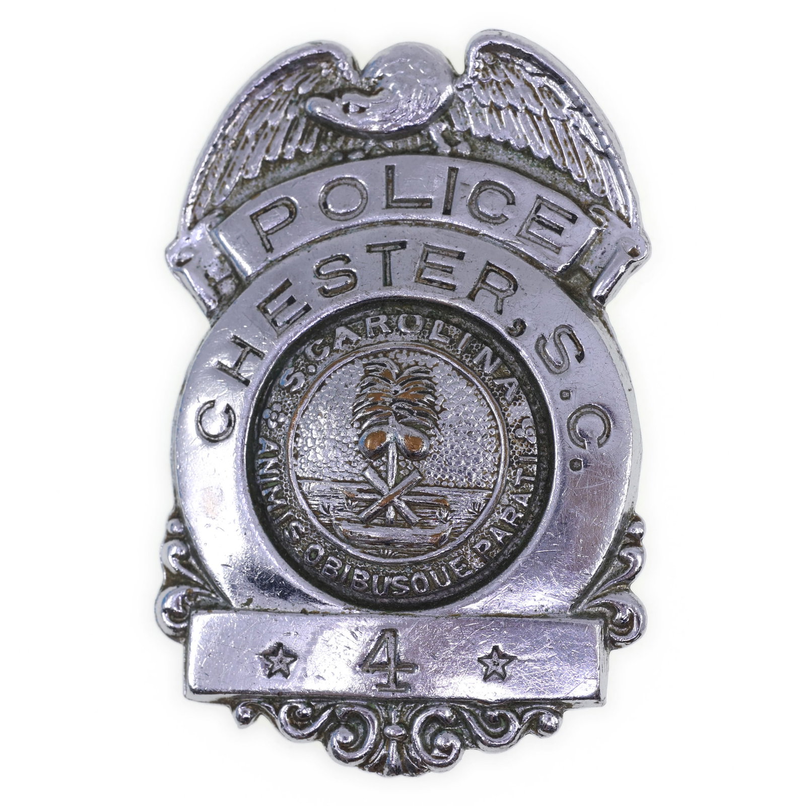 OBSOLETE CHESTER SOUTH CAROLINA POLICE BADGE #4 (1 of 2)
