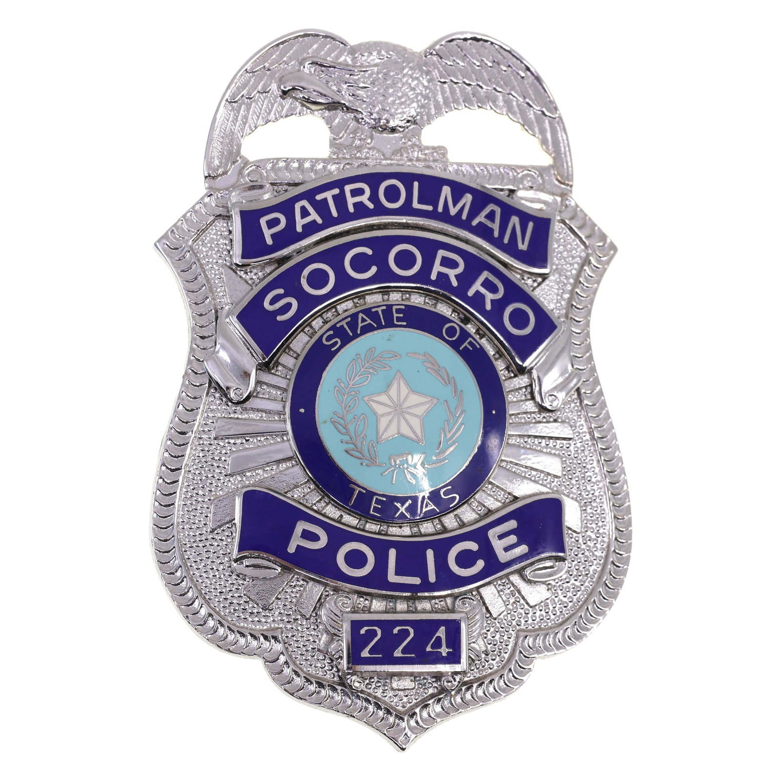 OBSOLETE SOCORRO TX POLICE PATROLMAN BADGE #224 (1 of 2)
