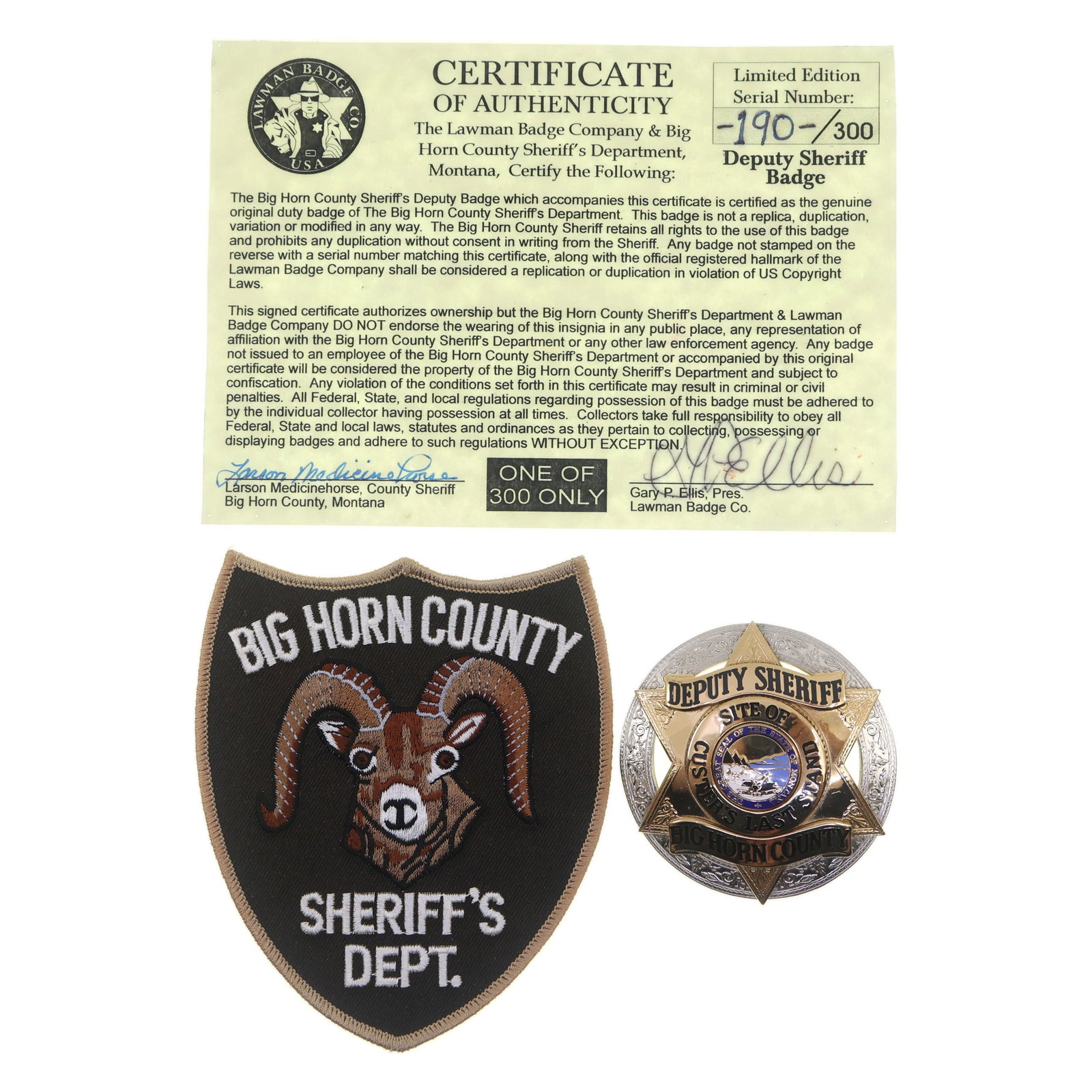 OBSOLETE BIG HORN COUNTY MT DEPUTY SHERIFF BADGE # 190 (1 of 5)