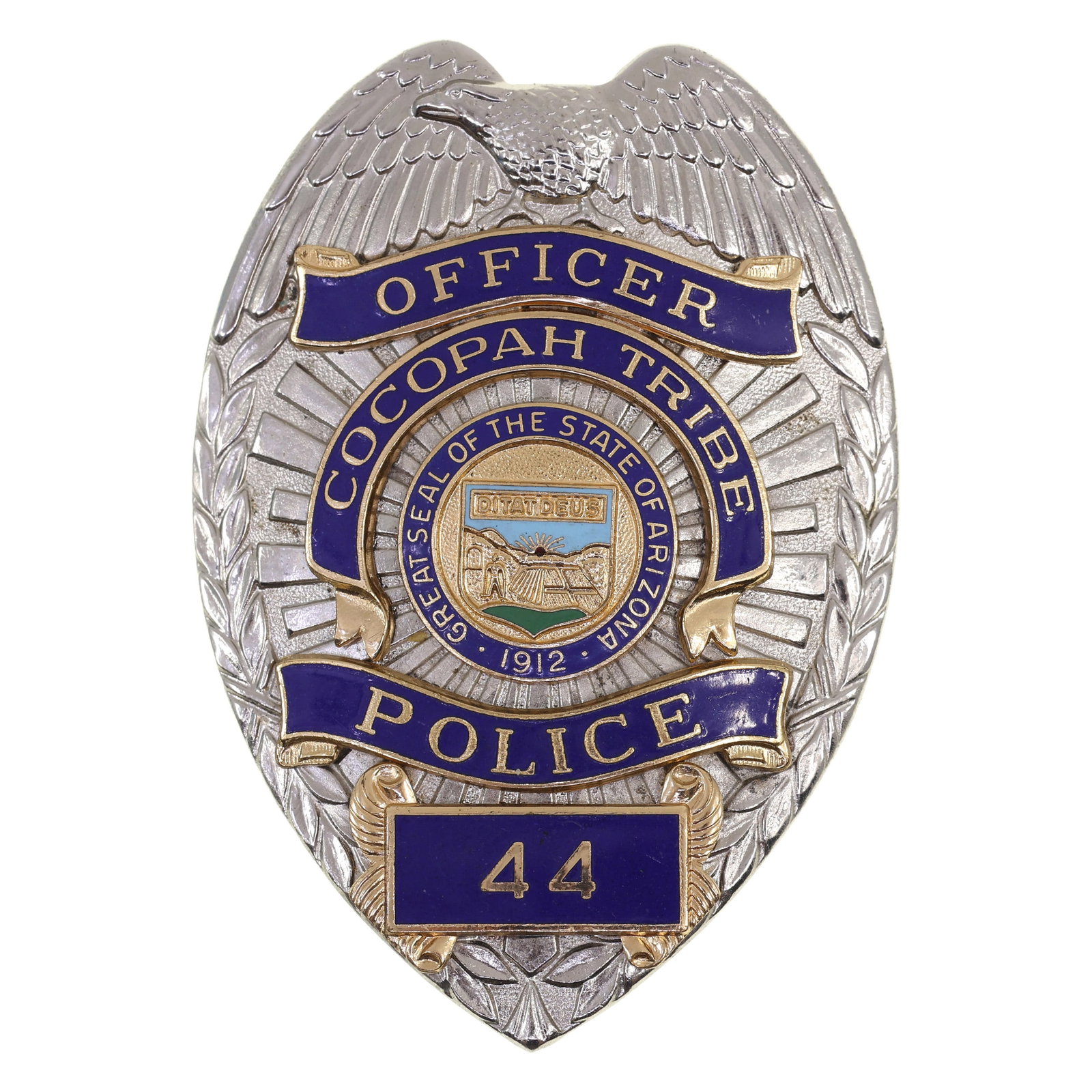 OBSOLETE COCOPAH TRIBE AZ POLICE OFFICER BADGE #44 (1 of 2)