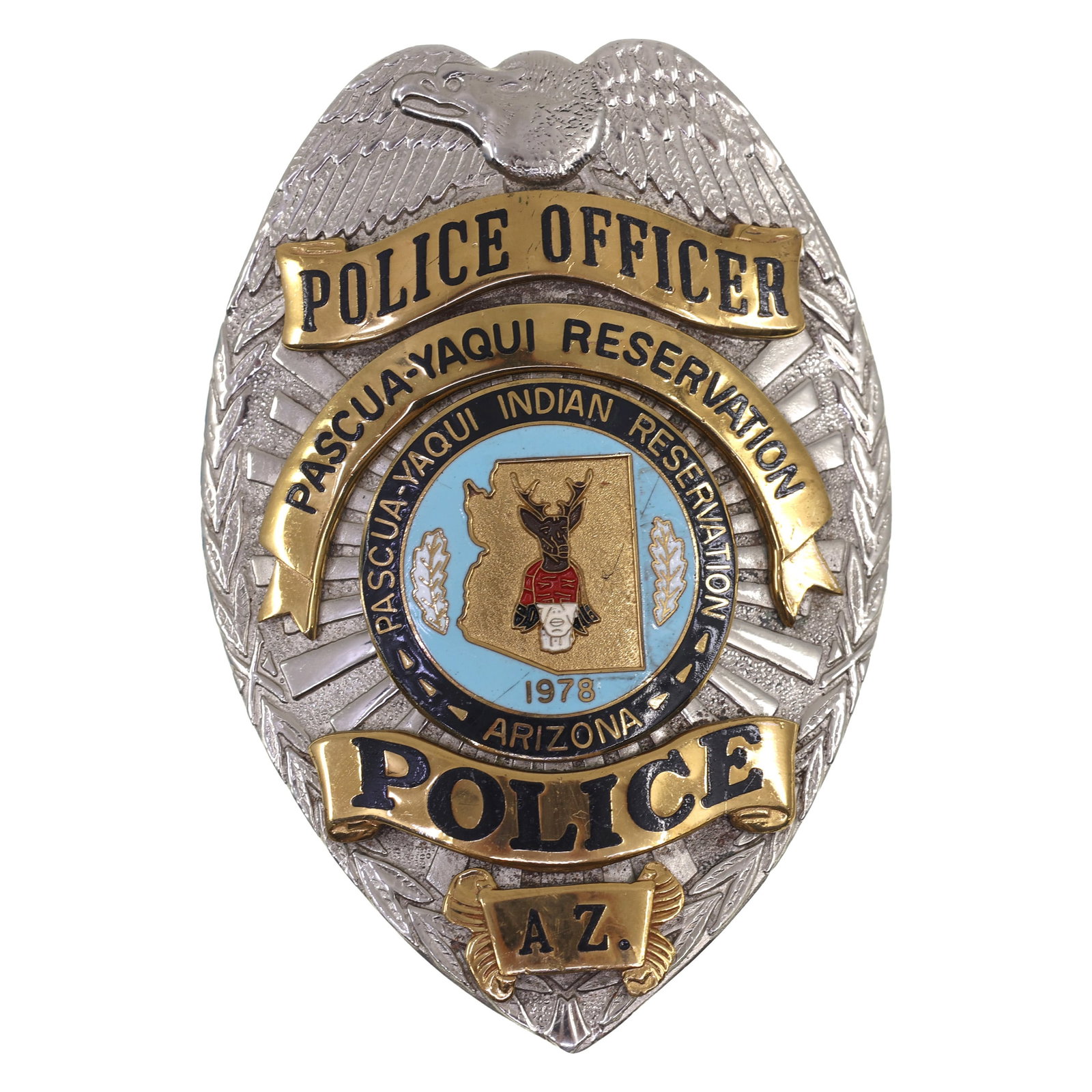 OBSOLETE PASCUA-YAQUI RESERVATION POLICE OFFICER BADGE (1 of 2)