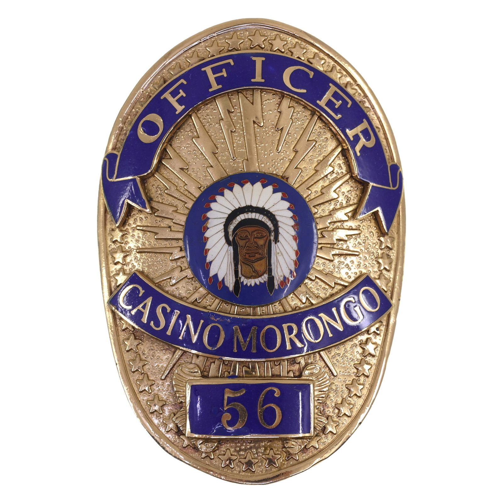 OBSOLETE CASINO MORONGO CA OFFICER BADGE #56 (1 of 2)