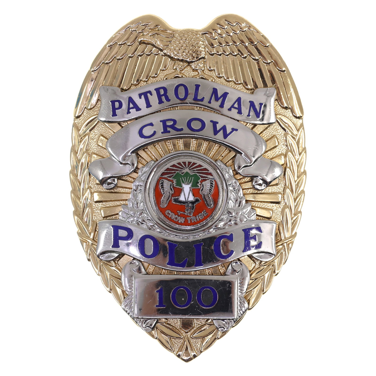 OBSOLETE CROW TRIBE POLICE PATROLMAN BADGE #100 (1 of 2)