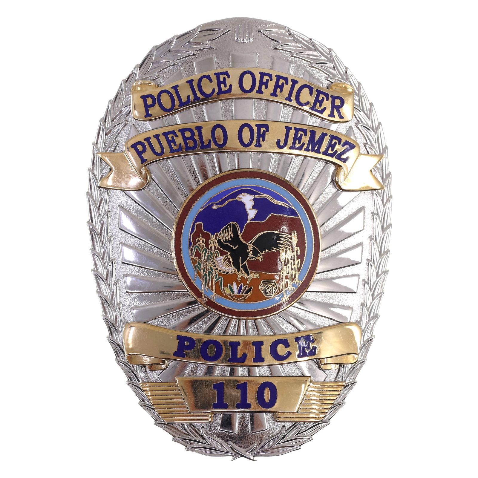 OBSOLETE PUEBLO OF JEMEZ NM POLICE OFFICER BADGE #110 (1 of 2)