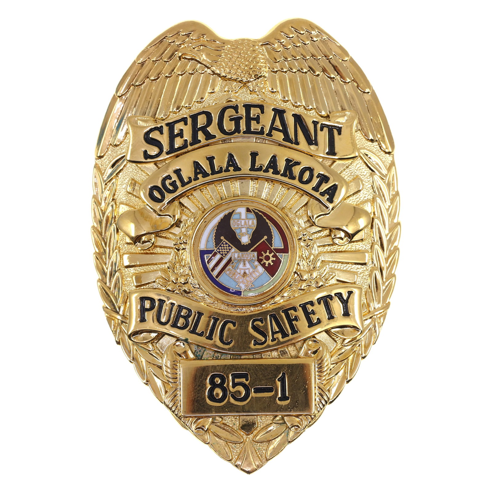 OBSOLETE OGLALA LAKOTA PUBLIC SAFETY SERGEANT BADGE (1 of 2)