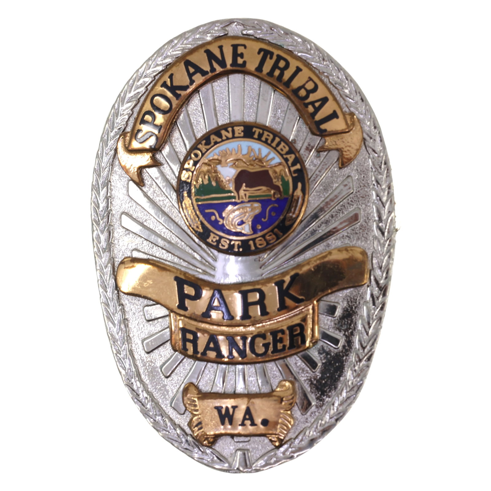 OBSOLETE SPOKANE TRIBAL PARK RANGER BADGE (1 of 2)