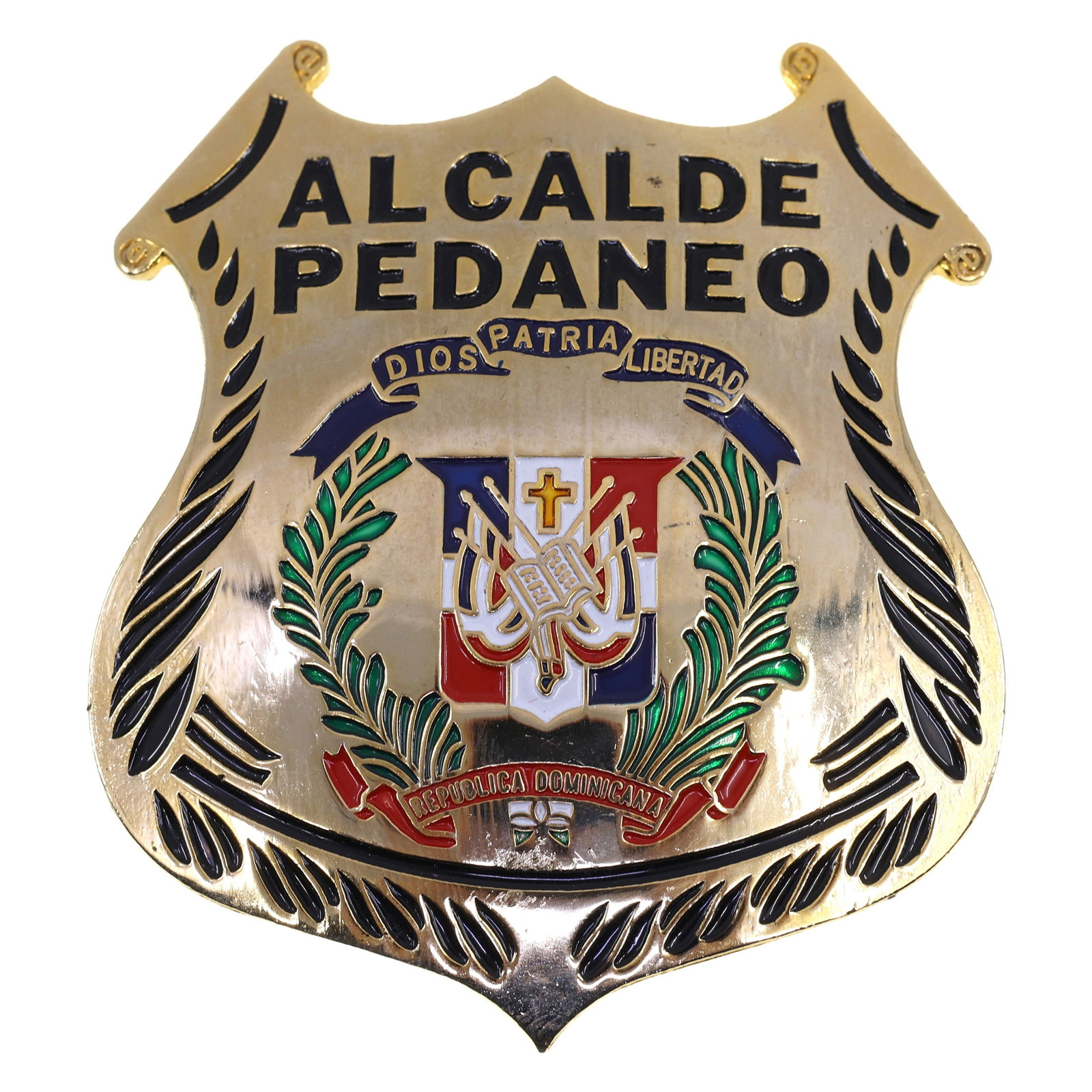 OBSOLETE DOMINICAN REPUBLIC ALCALDE PEDANEO MAYOR BADGE (1 of 2)