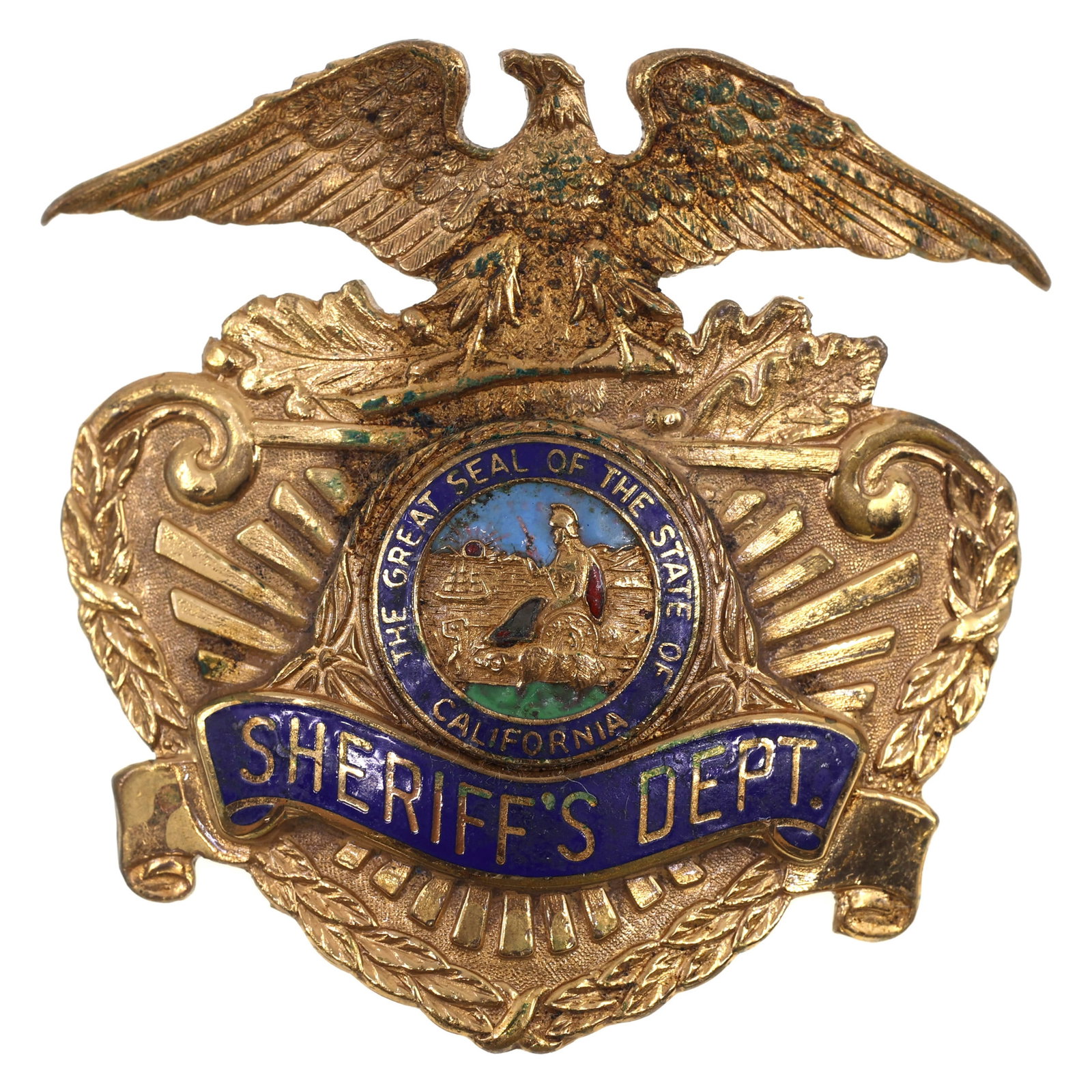 OBSOLETE CALIFORNIA SHERIFF'S DEPT. CAP BADGE (1 of 2)