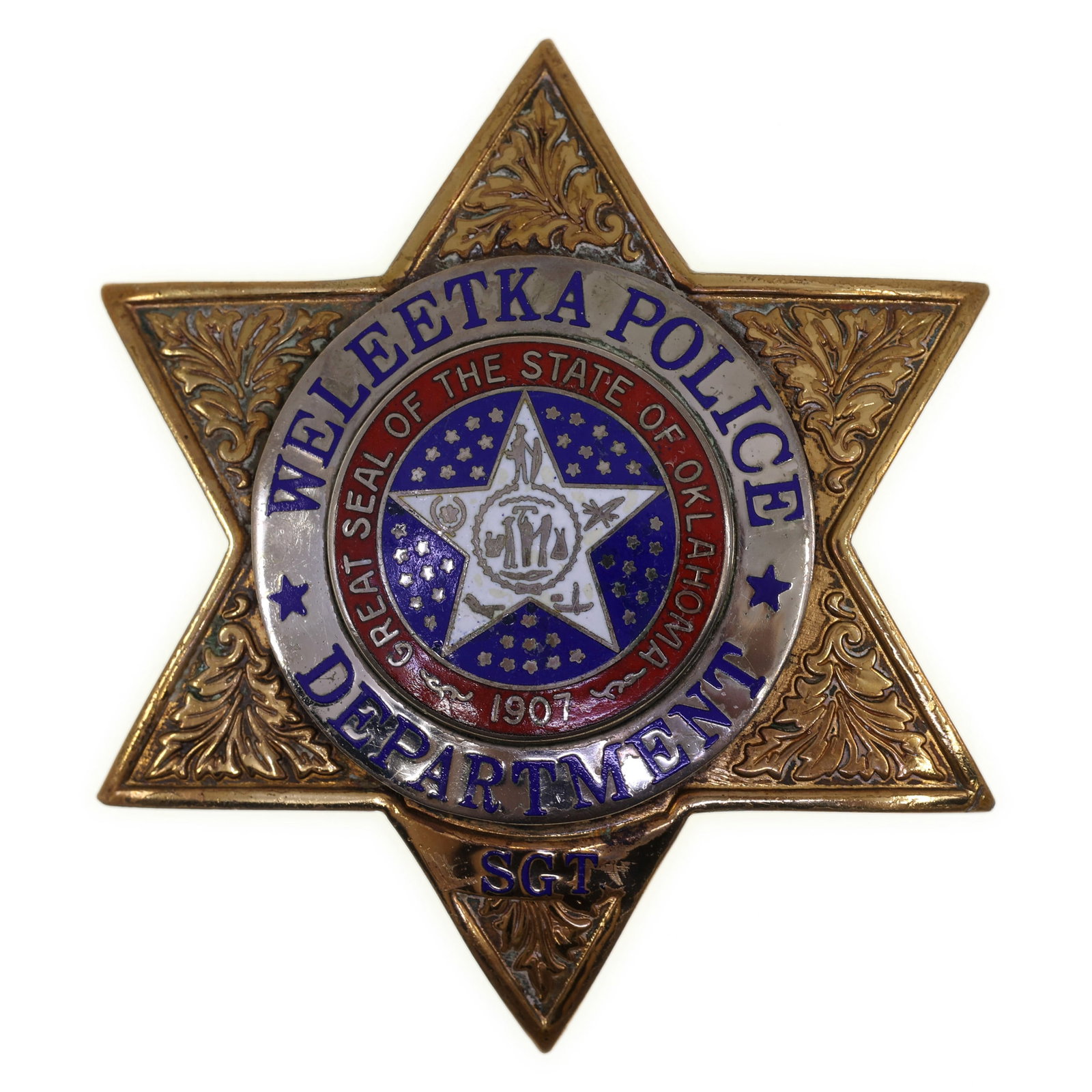 OBSOLETE WELEETKA OK POLICE SGT BADGE (1 of 2)