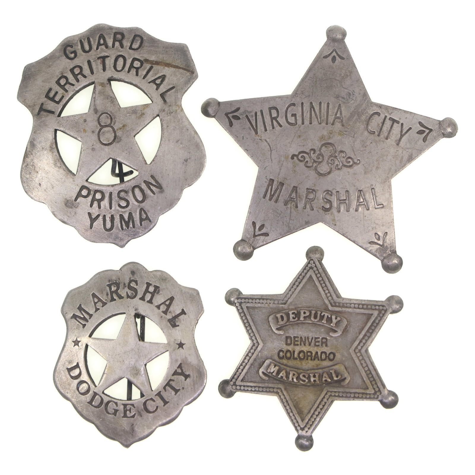 REPLICA WILD WEST LAW ENFORCEMENT BADGES: REPLICA WILD WEST LAW ENFORCEMENT BADGES Replica Wild West law enforcement badges: Dodge City Marshal Virginia City Marshal Denver, Colorado Deputy Marshal Yuma Territorial Prison G
