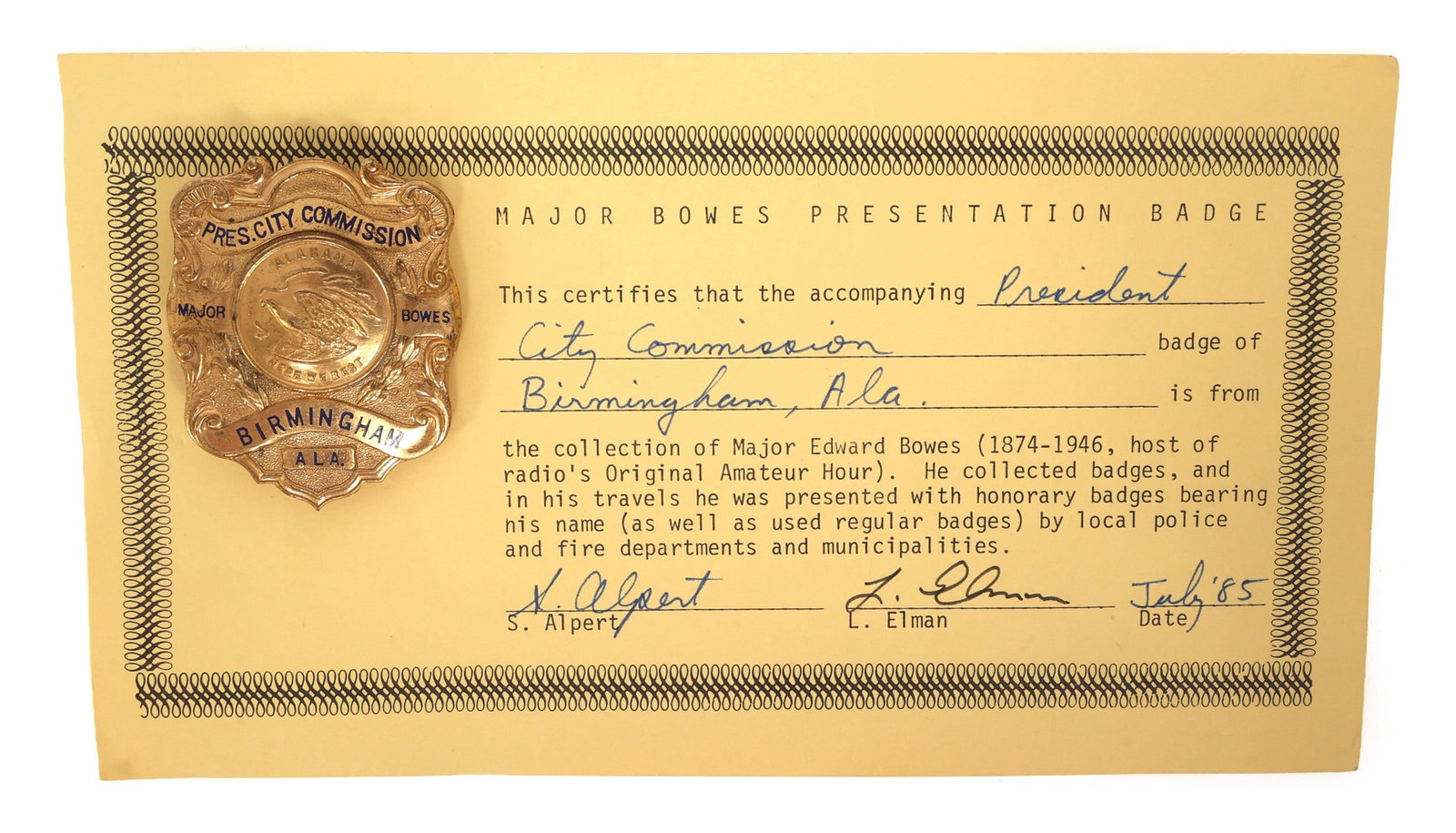 MAJOR BOWES AMATEUR HOUR BIRMINGHAM, AL CITY COM. BADGE (1 of 4)