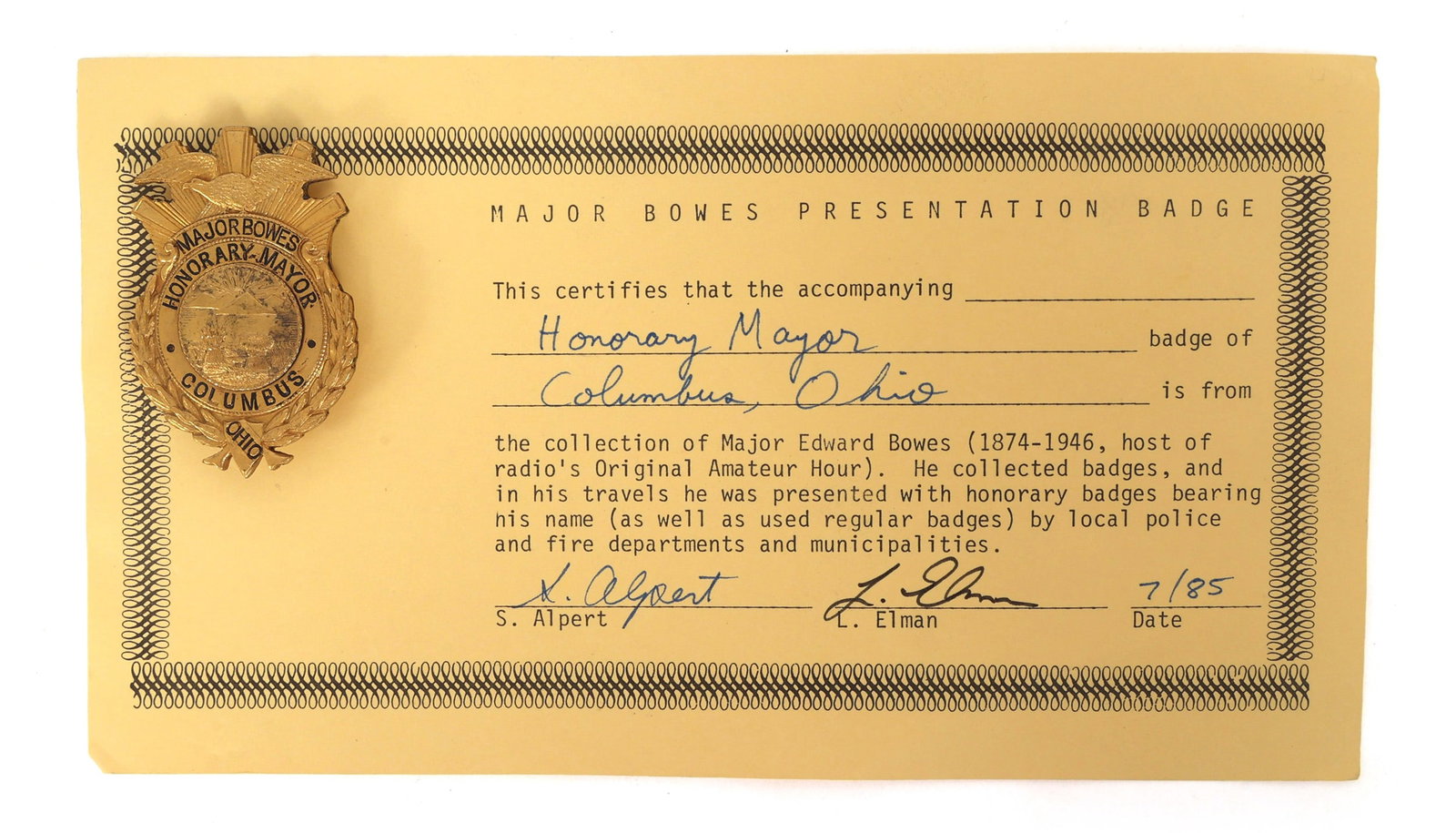 MAJOR BOWES AMATEUR HOUR COLUMBUS, OH HON. MAYOR BADGE (1 of 4)