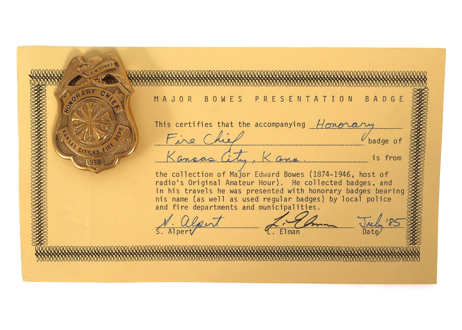 MAJOR BOWES AMATEUR HOUR KANSAS CITY, KS FIRE BADGE (1 of 4)