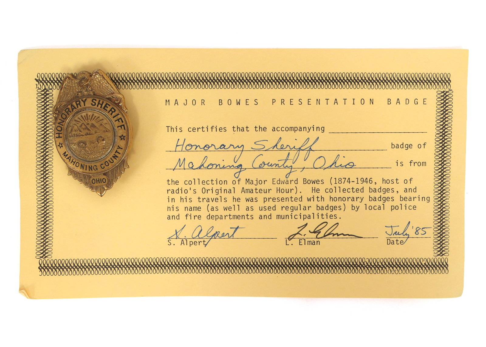 MAJOR BOWES AMATEUR HOUR MAHONING CTY, OH SHERIFF BADGE (1 of 4)