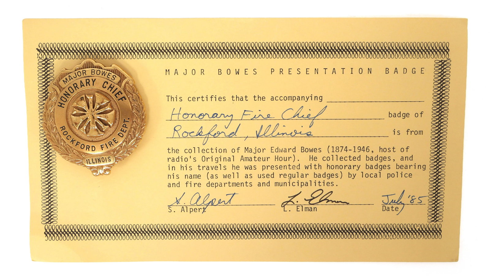MAJOR BOWES AMATEUR HOUR ROCKFORD, IL FIRE CHIEF BADGE (1 of 4)