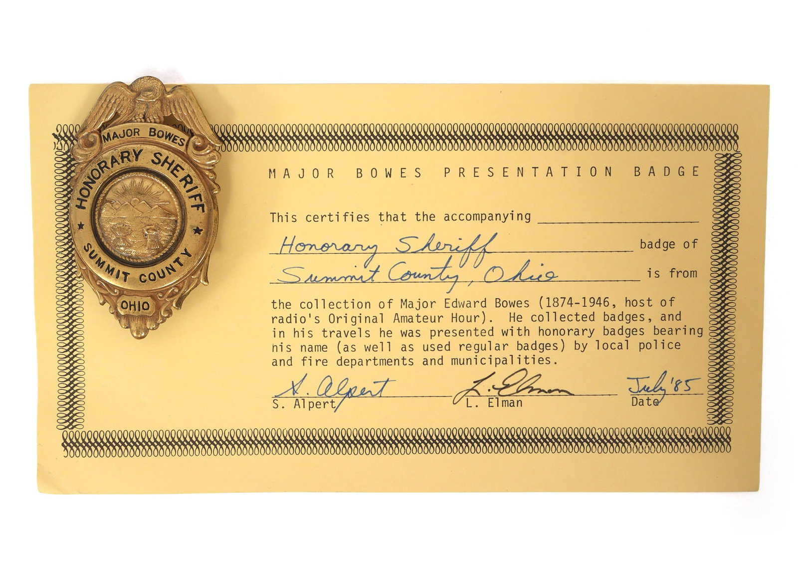 MAJOR BOWES AMATEUR HOUR SUMMIT CTY, OH SHERIFF BADGE (1 of 4)