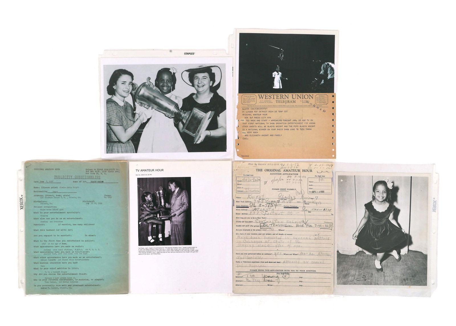 ORIGINAL AMATEUR HOUR GLADYS KNIGHT APPLICATION & QUESTIONAIRE (1 of 15)