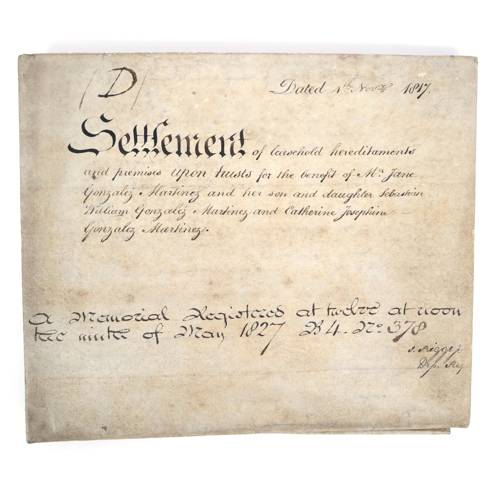 1817 BRITISH SETTLEMENT OF LEASEHOLD DOCUMENT (1 of 7)