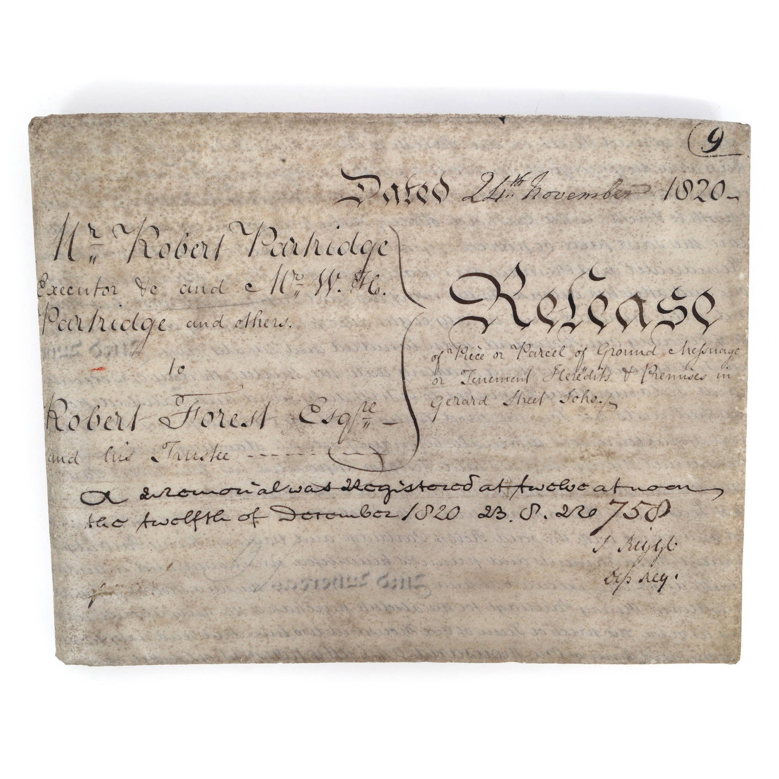 1820 BRITISH PARCEL RELEASE DOCUMENT (1 of 9)