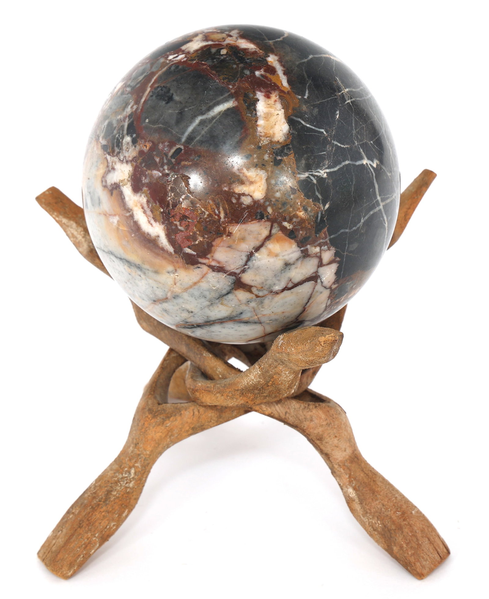 MARBLE SPHERE ON WOOD BASE - 2
