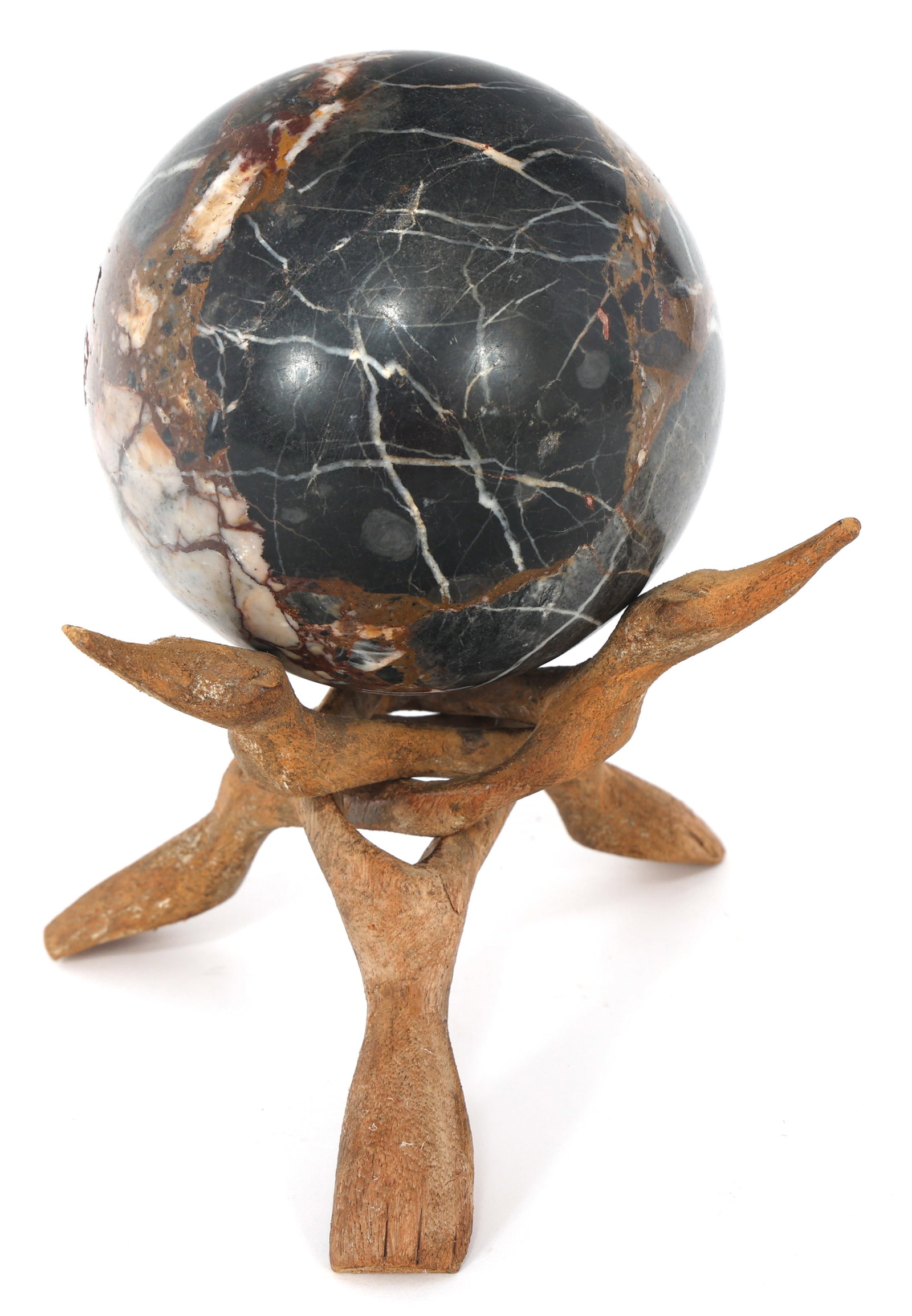 MARBLE SPHERE ON WOOD BASE - 3