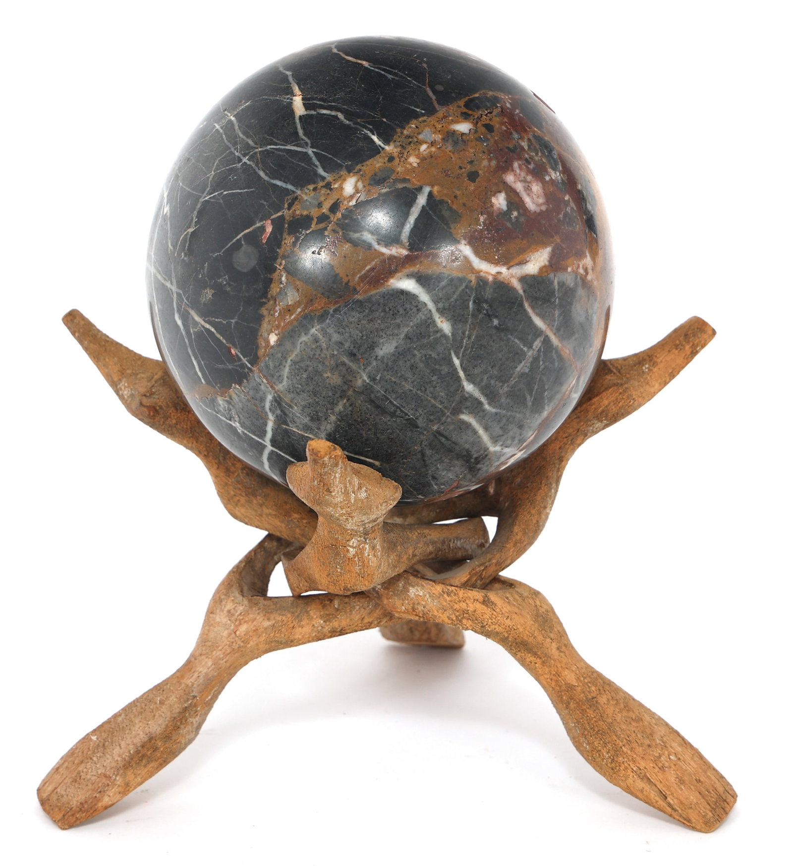 MARBLE SPHERE ON WOOD BASE - 4