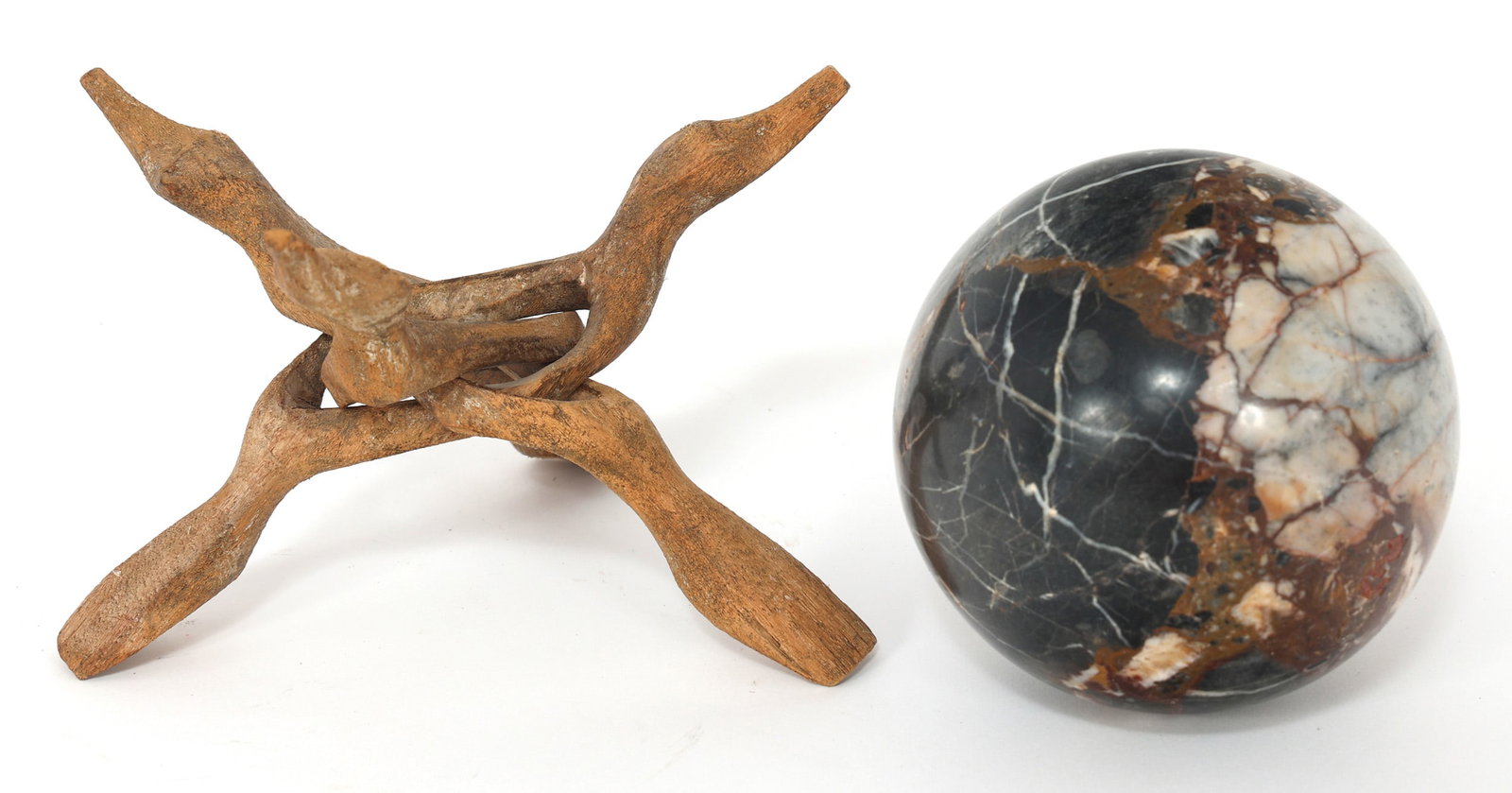 MARBLE SPHERE ON WOOD BASE - 5