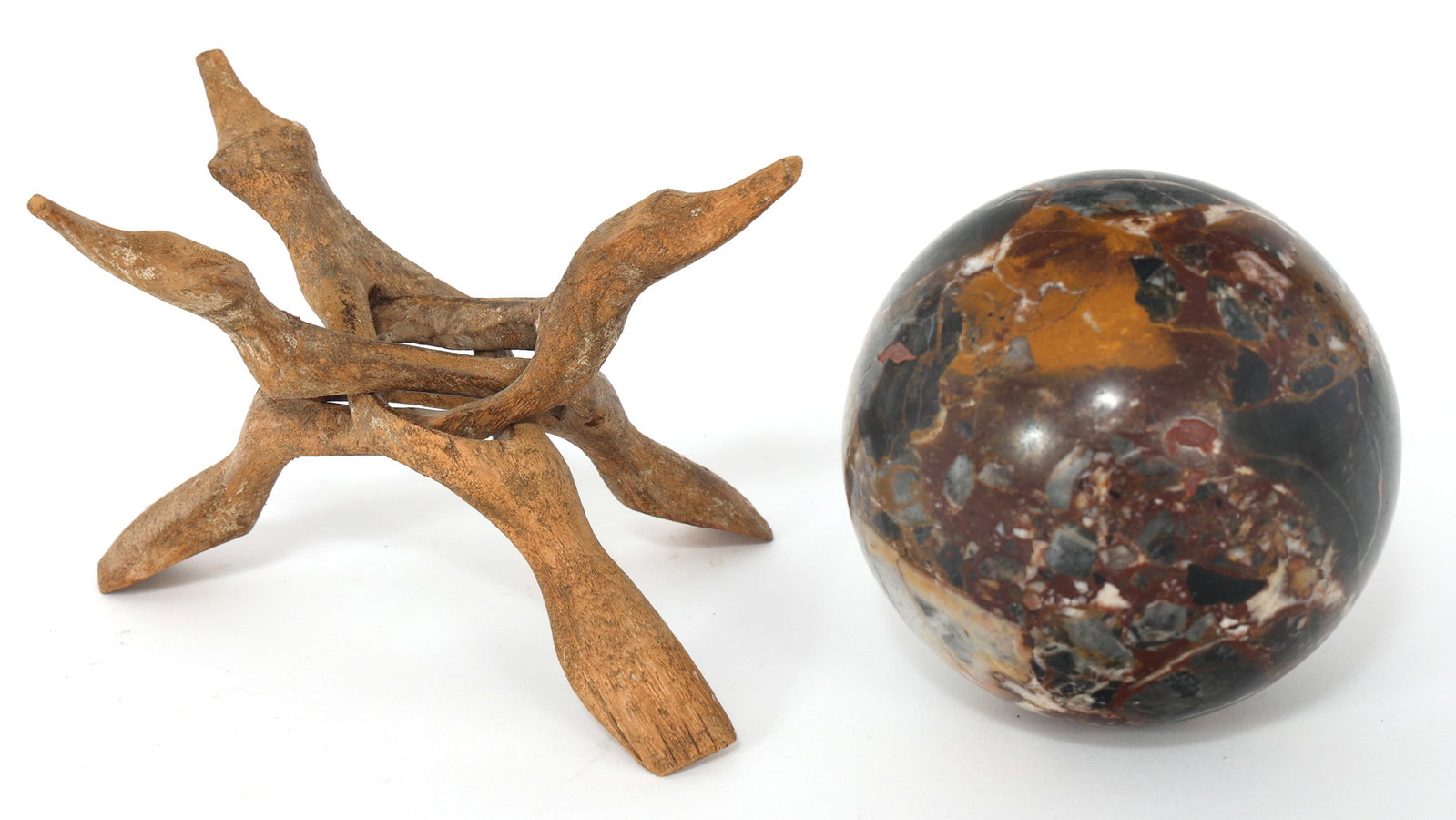 MARBLE SPHERE ON WOOD BASE - 6