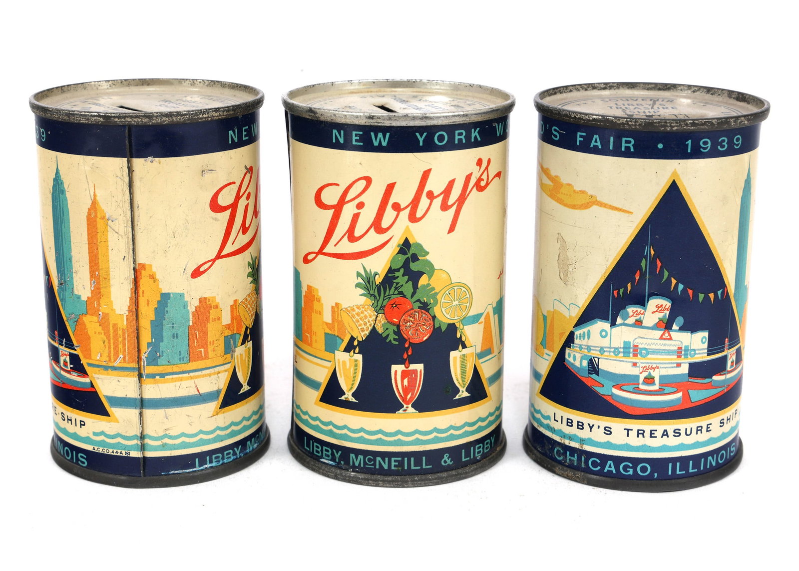 NY WORLD'S FAIR 1939 LIBBYS TREASURE SHIP TIN COIN BANK (1 of 3)