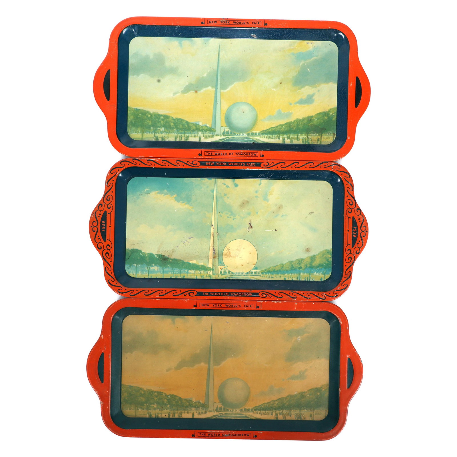 NEW YORK WORLD'S FAIR 1939 LITHO TIN SERVING TRAYS (1 of 7)