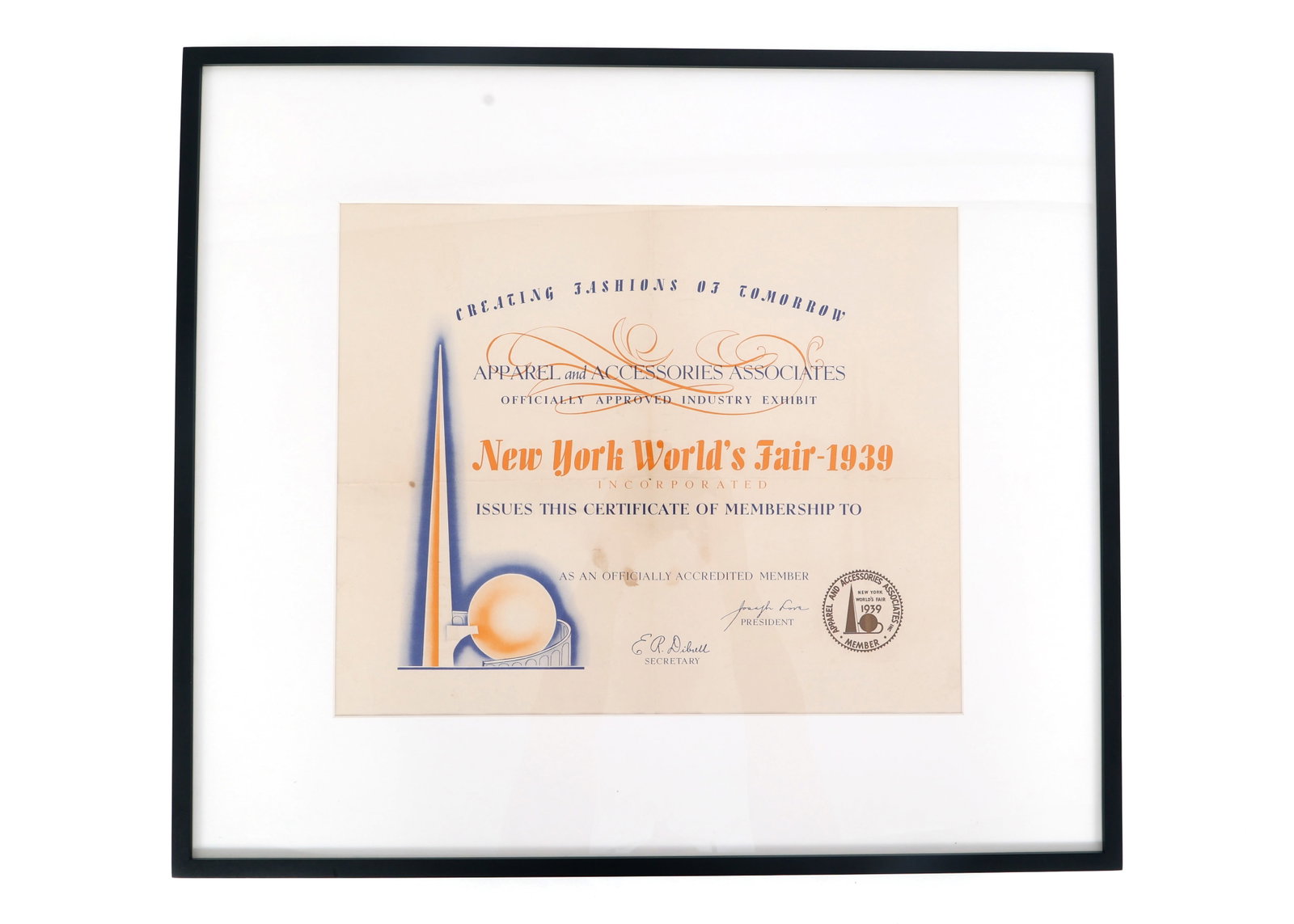 NEW YORK WORLD'S FAIR 1939 SOUVENIR MEMBER CERTIFICATE (1 of 6)