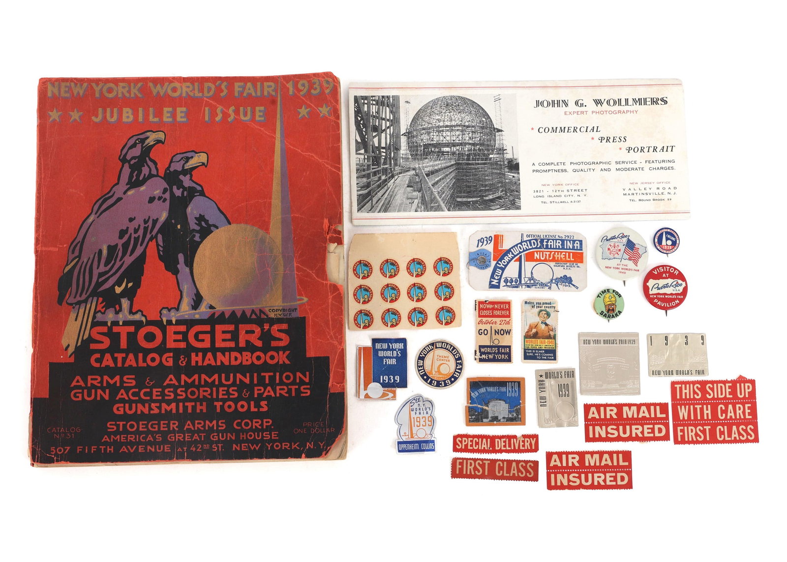 NY WORLD'S FAIR 1939 PAPER SOUVENIRS & PINBACK BUTTONS: NY WORLD'S FAIR 1939 PAPER SOUVENIRS & PINBACK BUTTONS 1939 New York World's Fair paper souvenirs and buttons: Stoeger's Catalog & Handbook "Jubilee Issue", no. 31