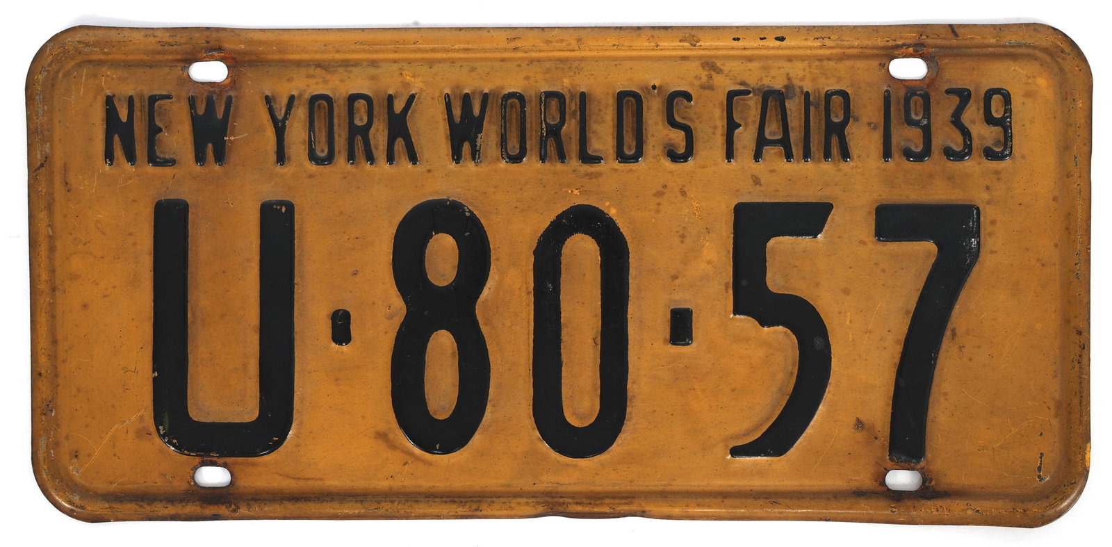 NEW YORK WORLD'S FAIR 1939 LICENSE PLATE (1 of 2)