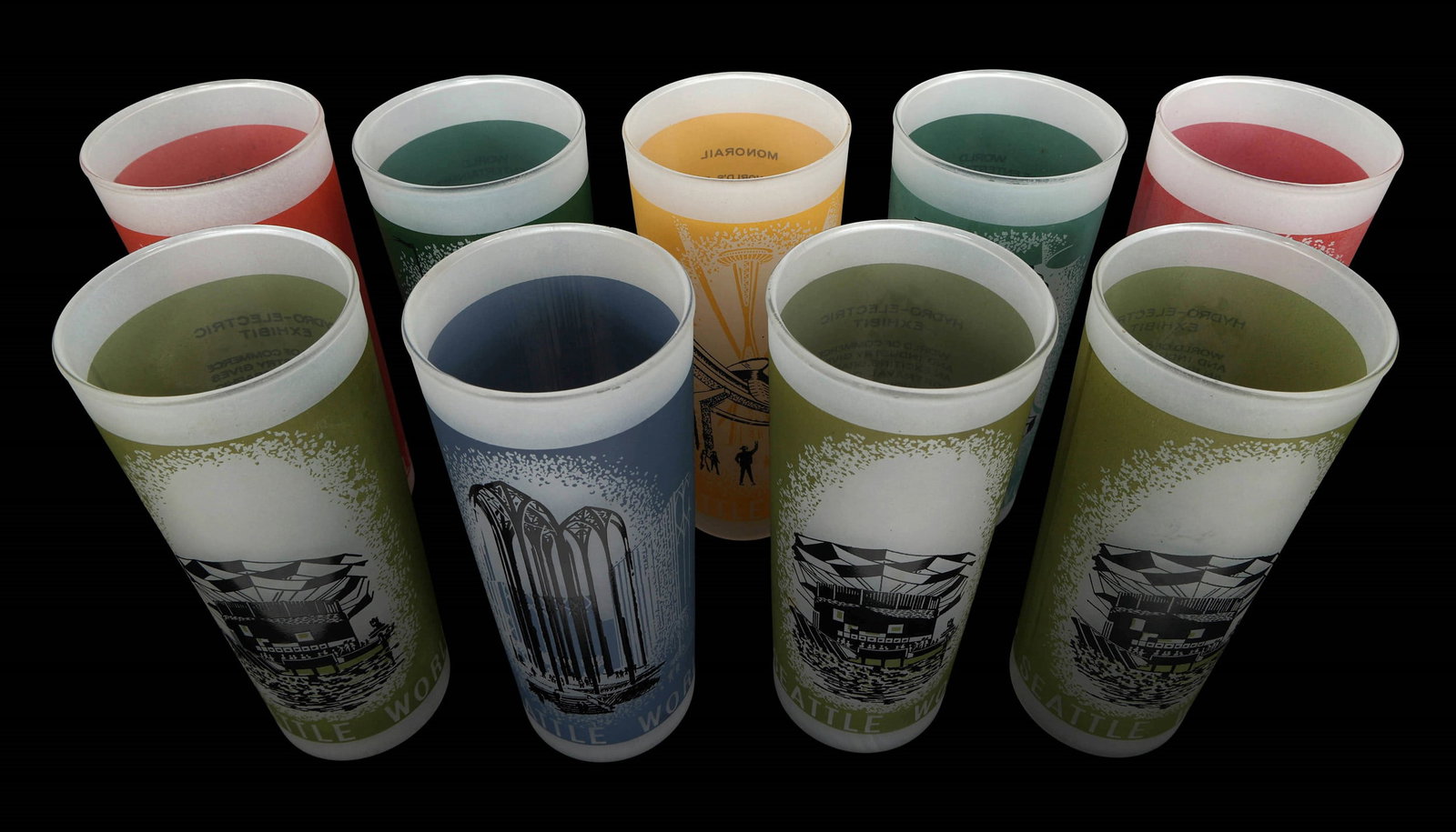 SEATTLE WORLD'S FAIR 1962 SOUVENIR FROSTED GLASSES (1 of 11)