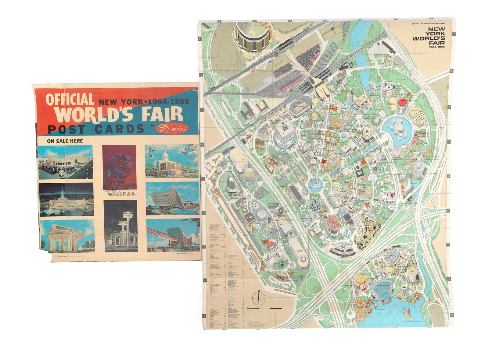 NEW YORK WORLD'S FAIR 1964 MAP & POSTCARD AD POSTER (1 of 17)