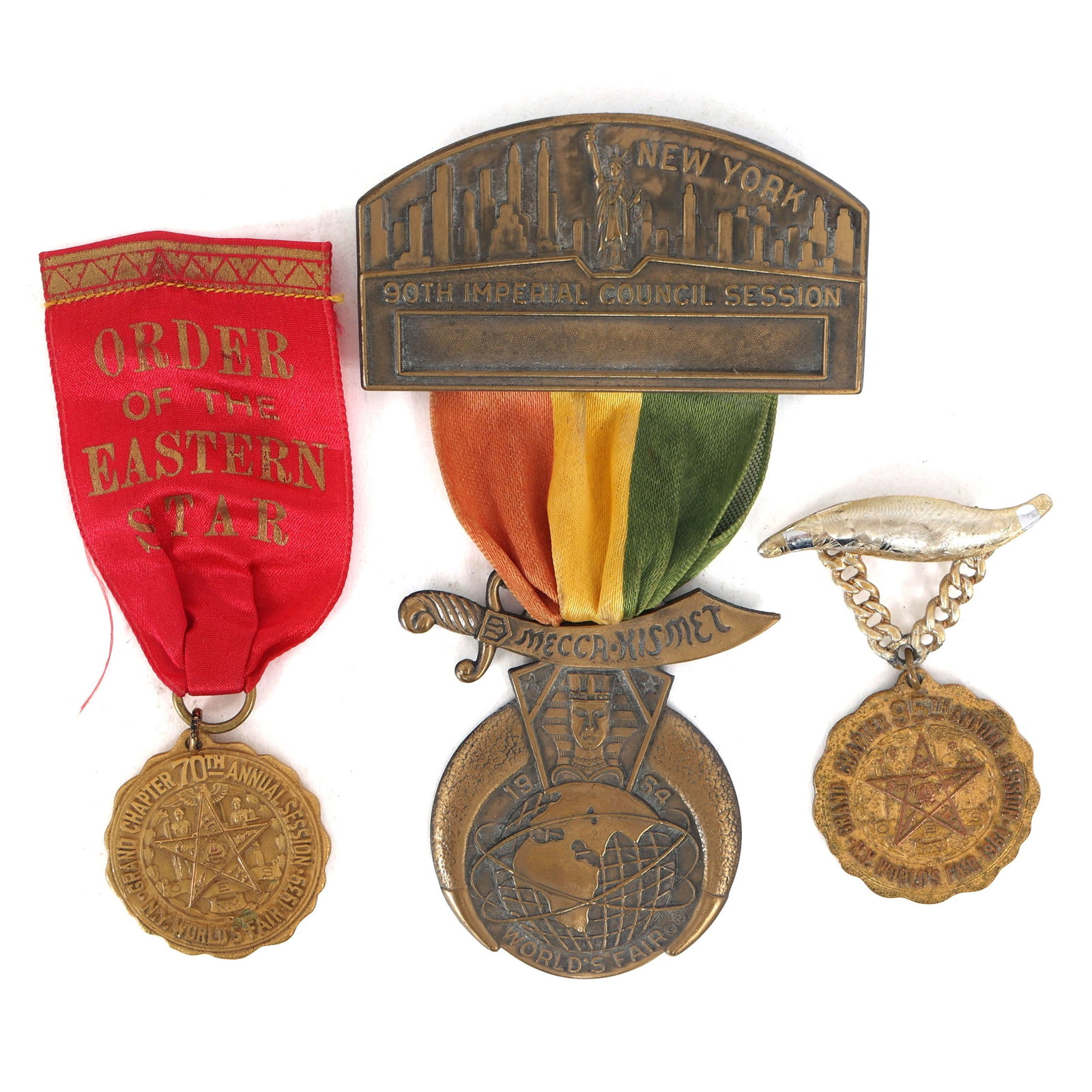 NY WORLD'S FAIRS FRATERNAL ORGANIZATION BADGES: NY WORLD'S FAIRS FRATERNAL ORGANIZATION BADGES New York World's Fairs Fraternal Organization Badges 1964 OES Grand Chapter 95th Annual Session 1964 Mecca Kismet 90th Imperial Council Session 193