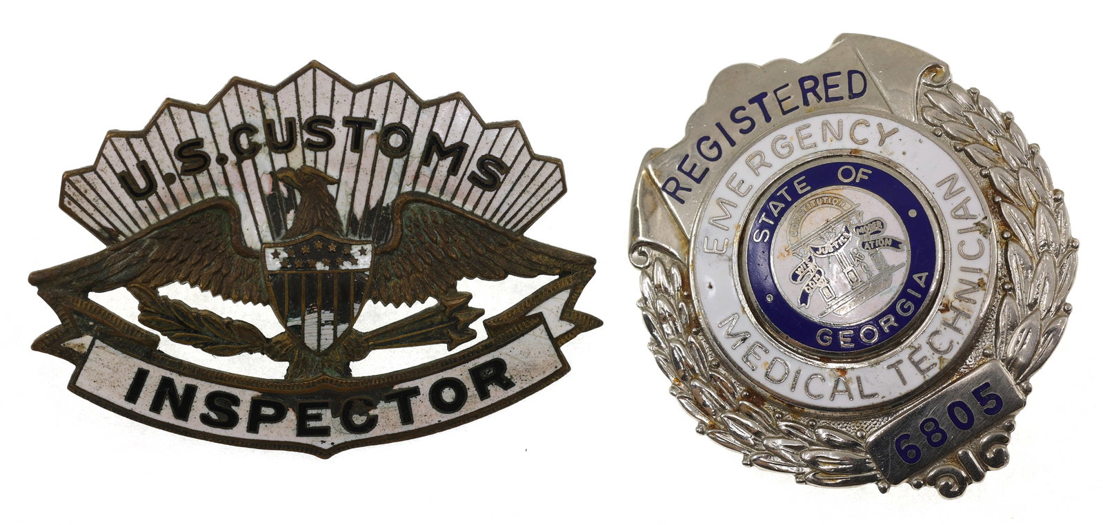 OBSOLETE US CUSTOMS INSPECTOR & GEORGIA EMT BADGES (1 of 6)