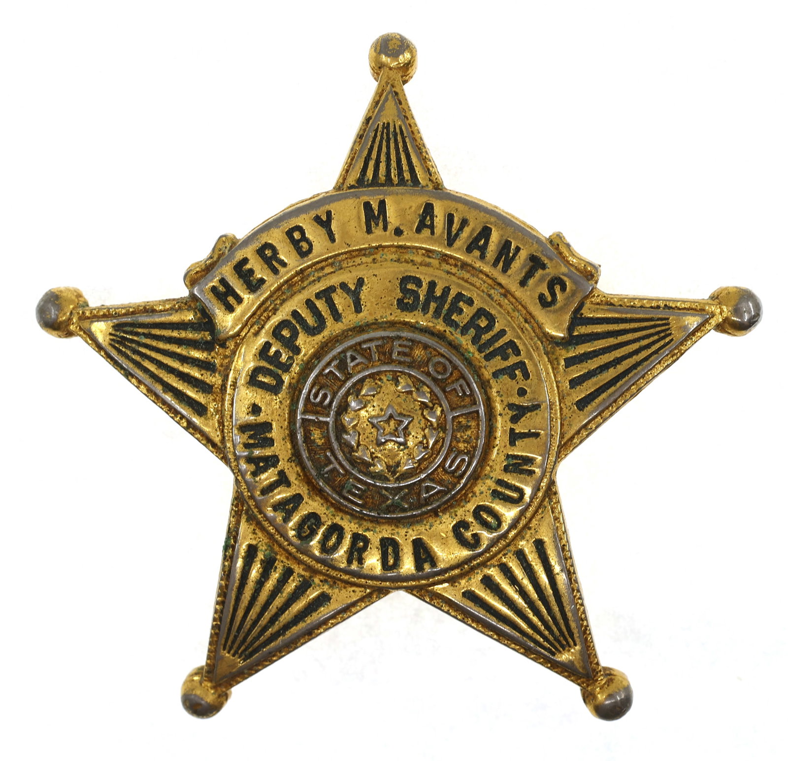 OBSOLETE MATAGORDA COUNTY TEXAS DEPUTY SHERIFF BADGE (1 of 3)