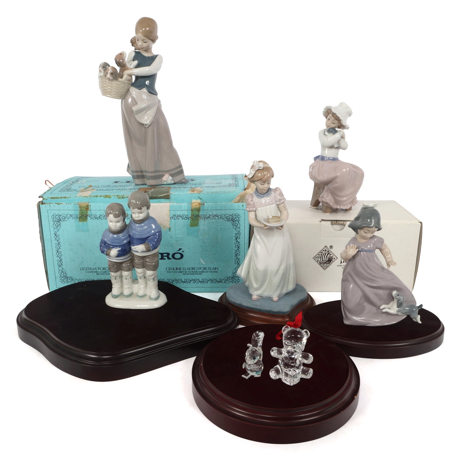 PORCELAIN & CRYSTAL FIGURINES WITH WOODEN BASES (1 of 20)
