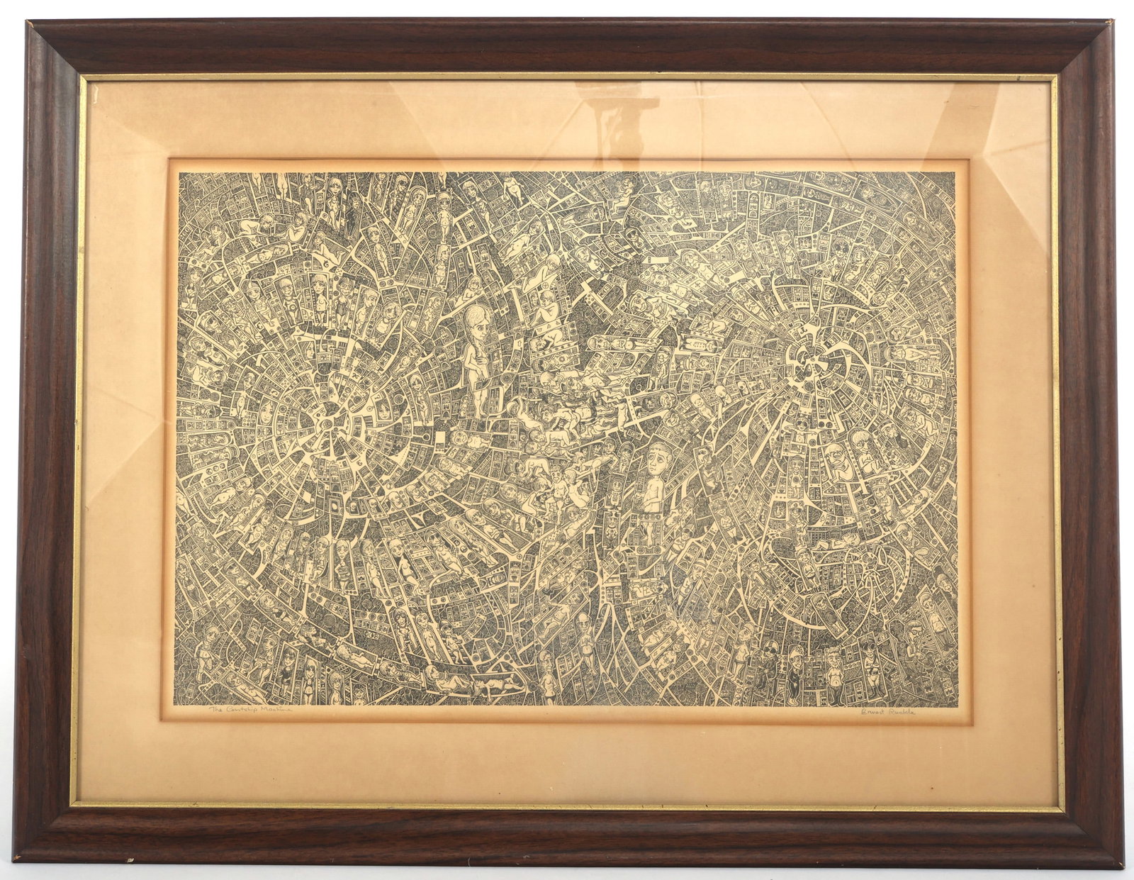 ERNEST RUCKLE "THE COURTSHIP MACHINE #2" ENGRAVING: ERNEST RUCKLE "THE COURTSHIP MACHINE #2" ENGRAVING Ernest Ruckle (American, 1940-2018) engraving titled, "The Courtship Machine (#2)," signed and titled in pencil by Ruckle. Set under glass in a